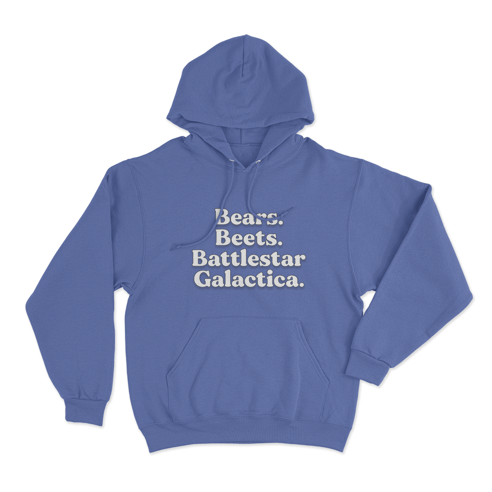 The Office Bears. Beets. Battlestar Galactica. Unisex Hoodie Blue The Office Bears. Beets. Battlestar Galactica. Unisex Hoodie Blue
