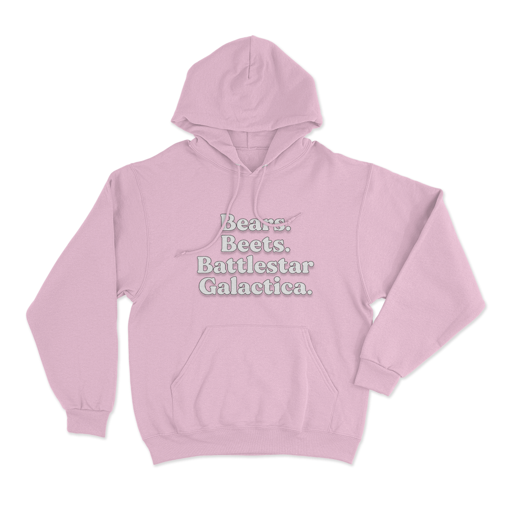 The Office Bears. Beets. Battlestar Galactica. Unisex Hoodie Pink The Office Bears. Beets. Battlestar Galactica. Unisex Hoodie Pink