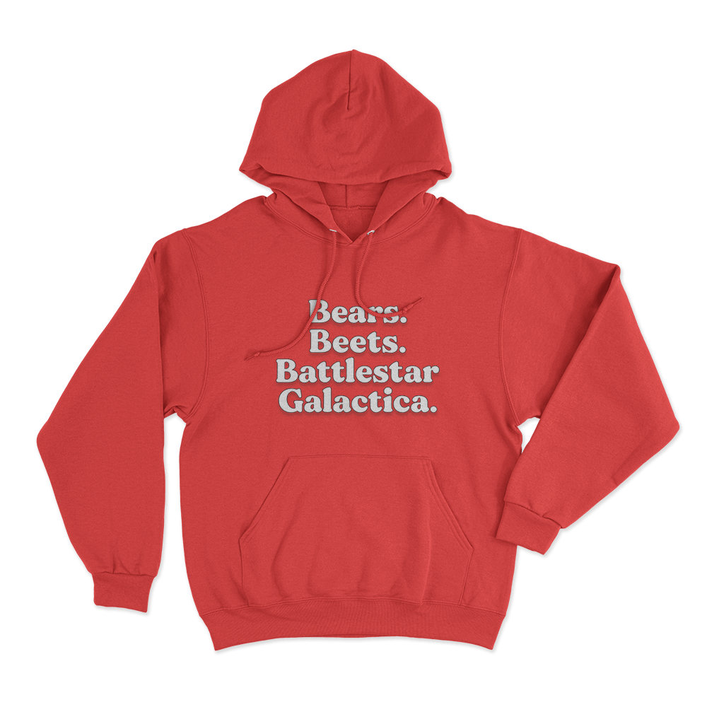 The Office Bears. Beets. Battlestar Galactica. Unisex Hoodie Red The Office Bears. Beets. Battlestar Galactica. Unisex Hoodie Red