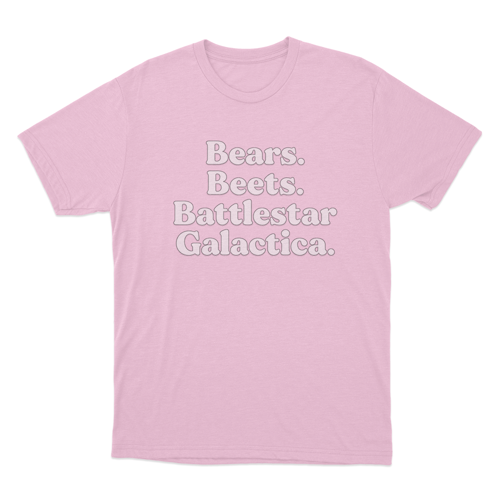 The Office Bears. Beets. Battlestar Galactica. Unisex T Shirt Pink The Office Bears. Beets. Battlestar Galactica. Unisex T Shirt Pink