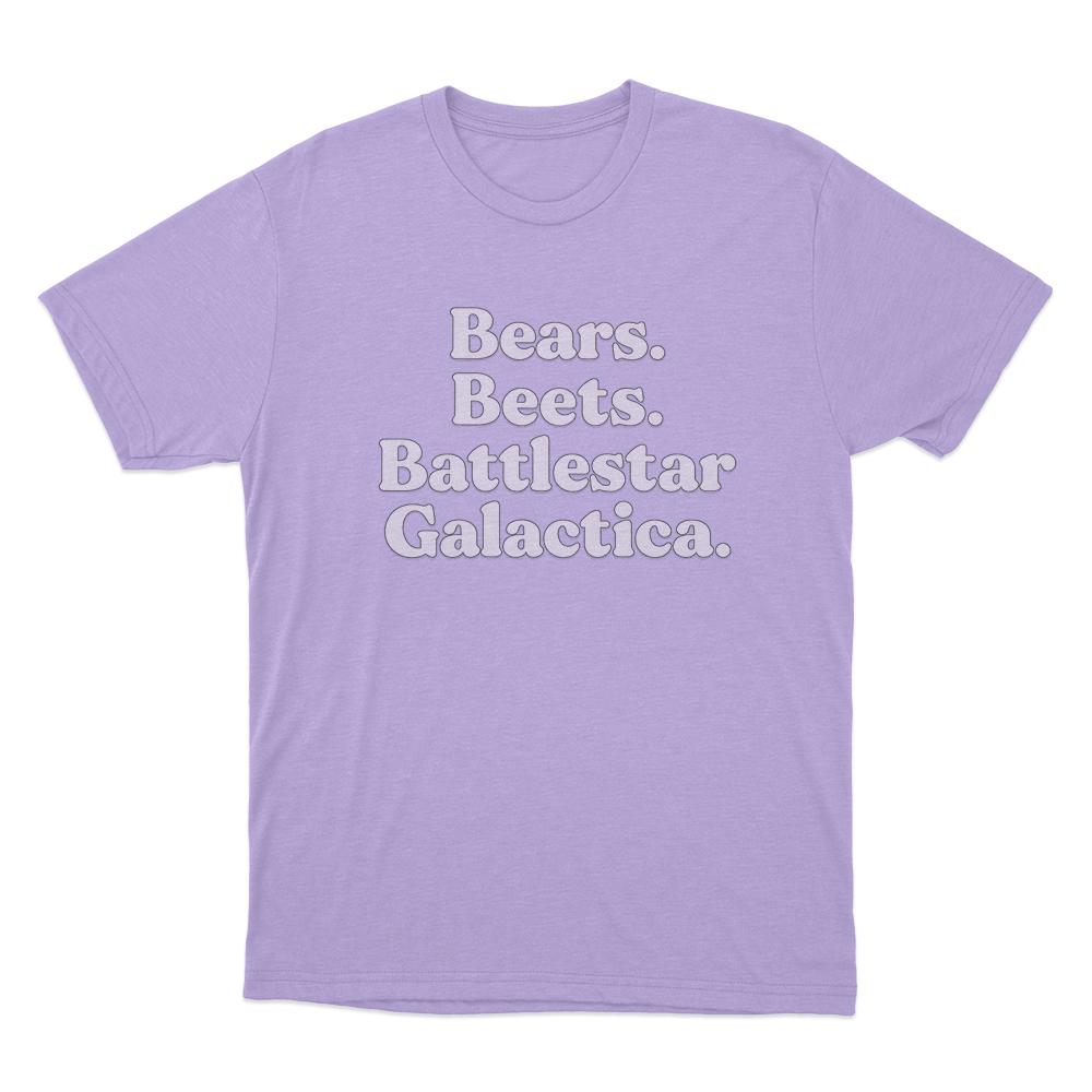The Office Bears. Beets. Battlestar Galactica. Unisex T Shirt Purple The Office Bears. Beets. Battlestar Galactica. Unisex T Shirt Purple