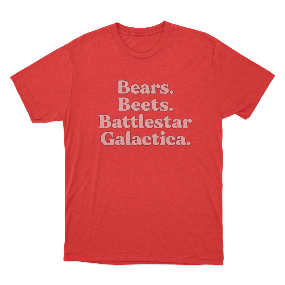 The Office Bears. Beets. Battlestar Galactica. Unisex T Shirt Red The Office Bears. Beets. Battlestar Galactica. Unisex T Shirt Red